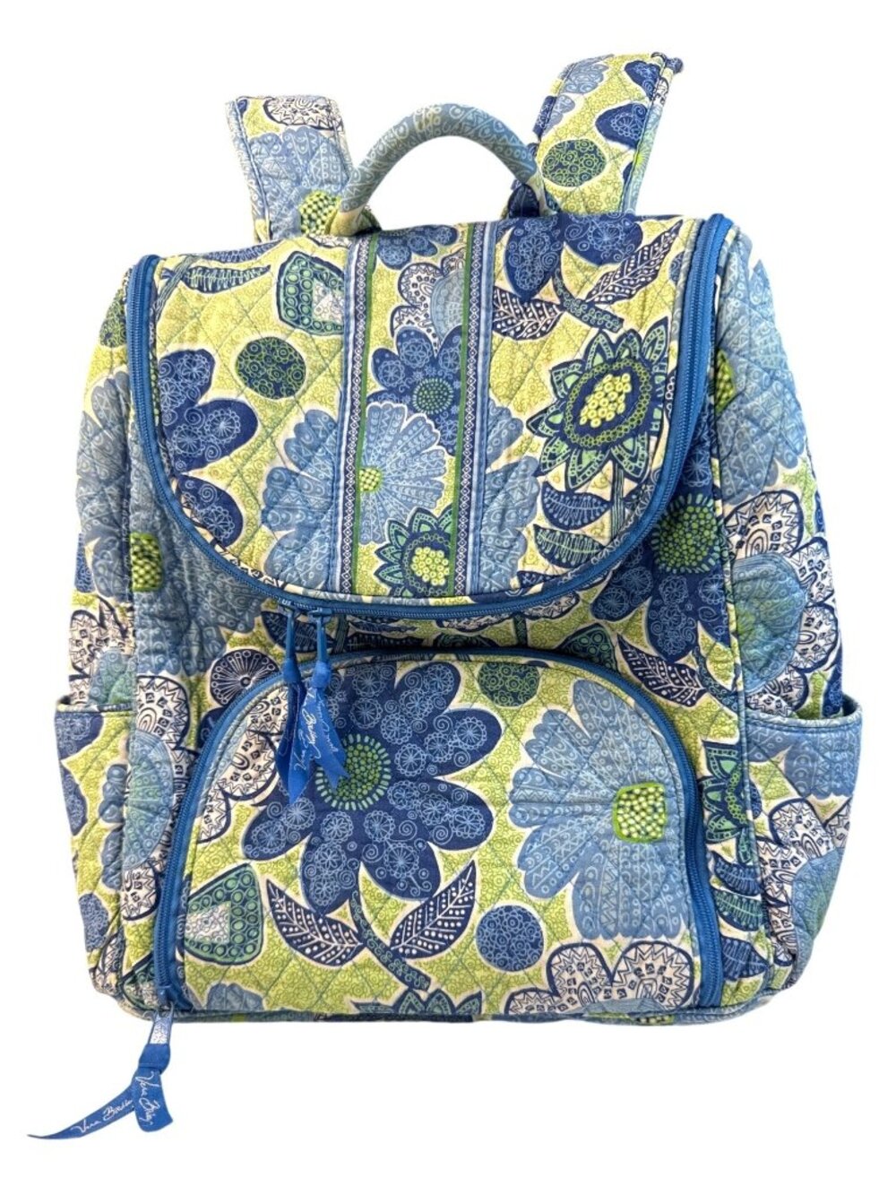 Vera Bradley Doodle Daisy Blue Floral Quilted Backpack W/Multiple Pockets